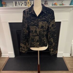 🖤✨ Vintage Soirée Metallic Zebra Jacquard Jacket – Black & Gold (Size M)